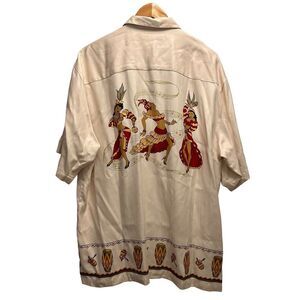 Tommy Bahama Mens Sz L Hawaiian Silk S/S Shirt Hula Girls Polynesian Dancers euc